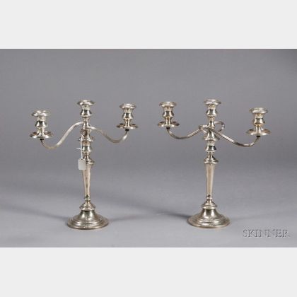 Pair of Gorham Weighted Sterling Convertible Three-light Candelabra