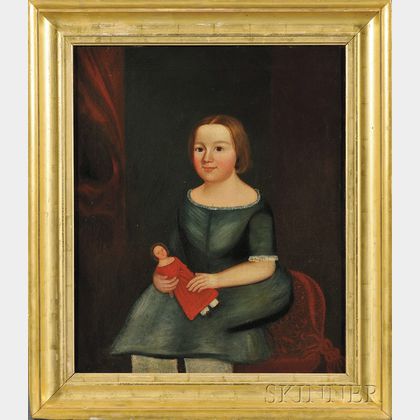 Attributed to Horace Bundy (American, 1814-1883) Portrait of a Young Girl Holding a Doll.