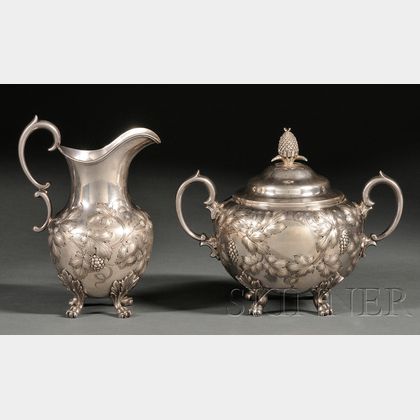 Coin Silver Creamer and Covered Sugar Bowl