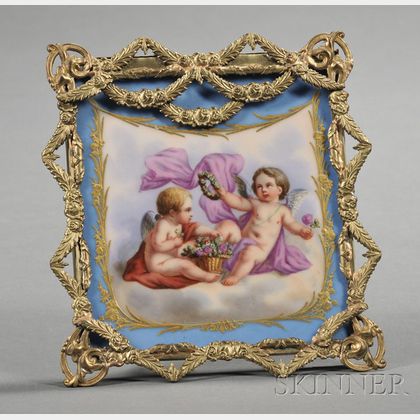 Sevres-style Porcelain Plaque in Brass Frame