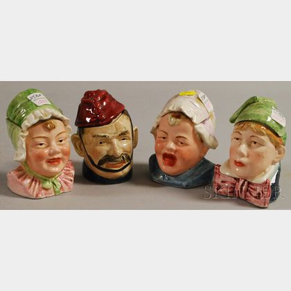 Four Small European Ceramic Character Tobacco Jars. 