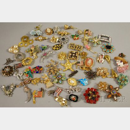 Large Group of Costume Brooches
