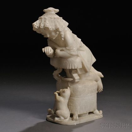 Continental School, Late 19th/Early 20th Century Alabaster Figure of a Little Girl and a Kitten