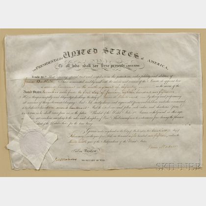 Madison, James (1751-1836) and James Monroe (1758-1831) Signed Military Commission, 20 February 1815.