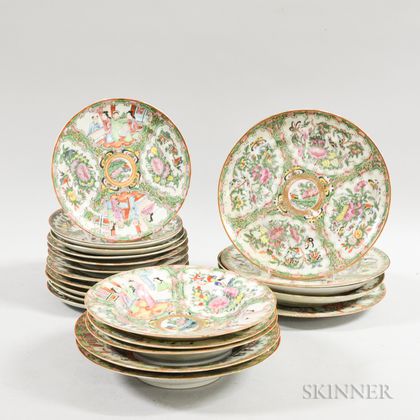 Twenty-two Rose Medallion Porcelain Plates