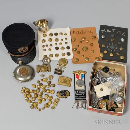 Grand Army of the Republic Cap and Related Items with a Large Group of 19th and 20th Century Military Buttons