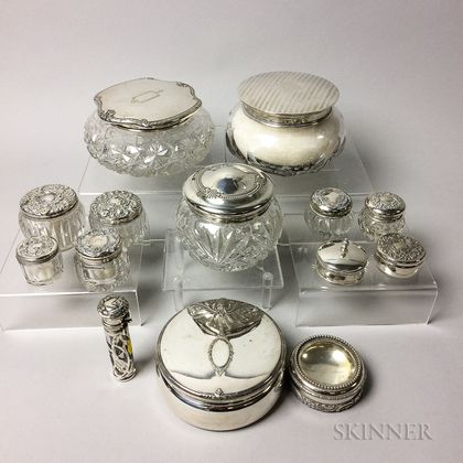 Group of Cut Glass and Sterling Silver Vanity Items