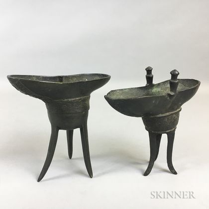 Two Bronze Jue Vessels
