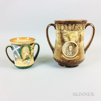 Two Royal Doulton British Royal Commemorative Ceramic Loving Cups