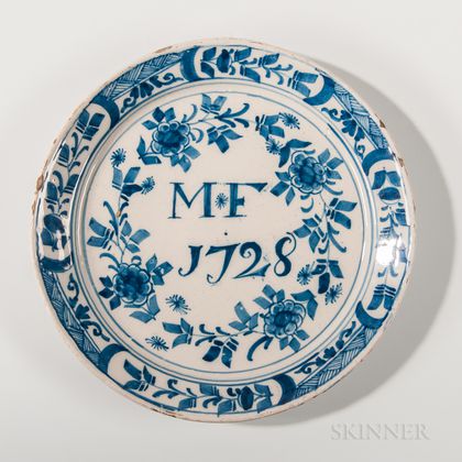 Floral-decorated Dated Tin-glazed Earthenware Plate