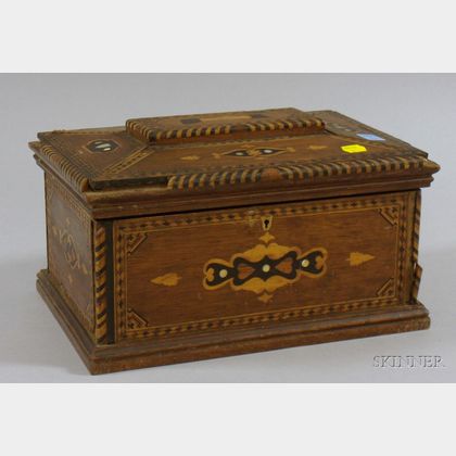 19th Century Marquetry Decorated Wooden Jewelry Box