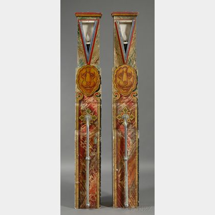 Pair of Art Deco Painted Wooden Carnival Columns