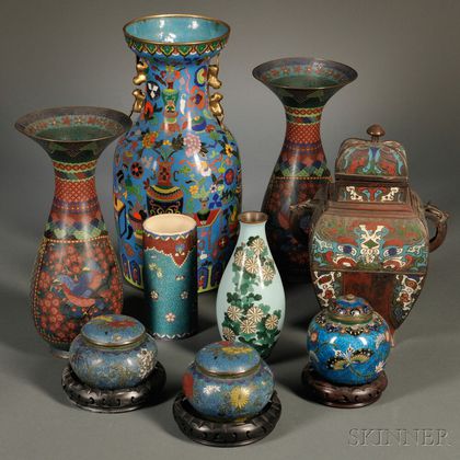 Nine Cloisonne and Champleve Items