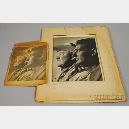 1952 Ted Williams and Jim Thorpe Portrait Photograph with Autographed Mat