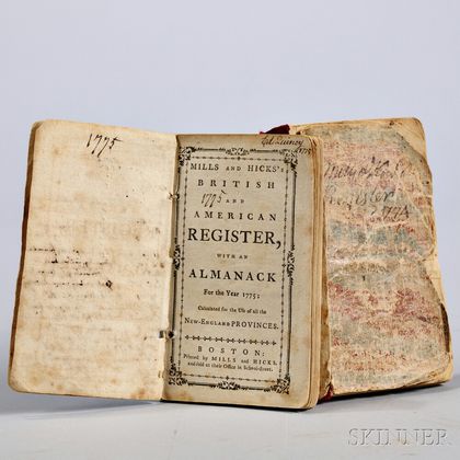Quincy, Edmund (1703-1788) Two Copies of Mills and Hicks's British and American Register with Almanack for the Year 1774 [and] 1775.