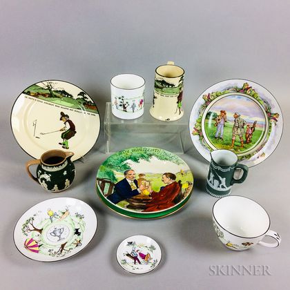 Ten Transfer-decorated Ceramic Sporting Items