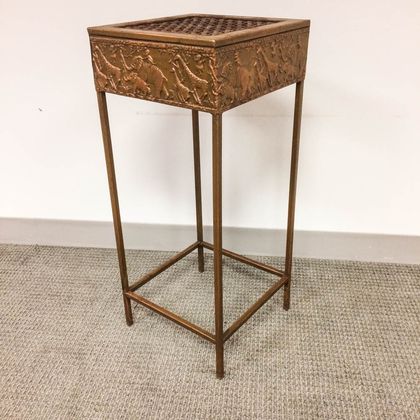 Bronzed Metal Repousse Plant Stand Depicting African Animals
