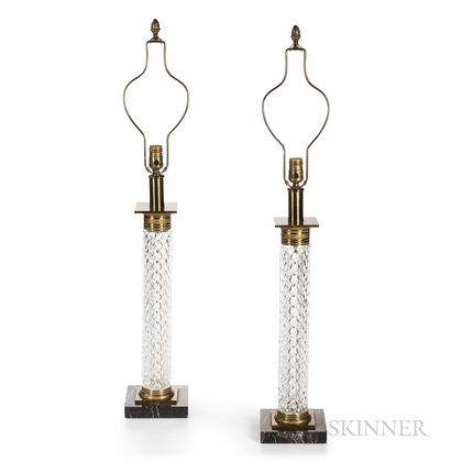 Pair of Hollywood Regency Cut Glass Table Lamps