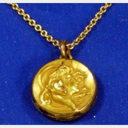 Gold-Plated Art Nouveau Locket and Chain. 