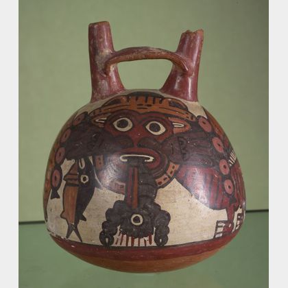 Pre-Columbian Polychrome Pottery Stirrup Vessel