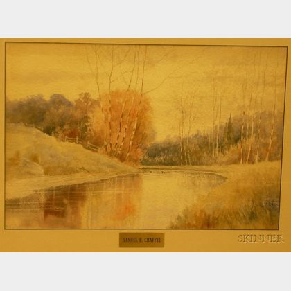 Framed Samuel Chaffee Watercolor on Paper Riverscape