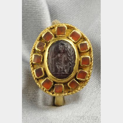 Ancient Roman Gold and Garnet Intaglio Ring