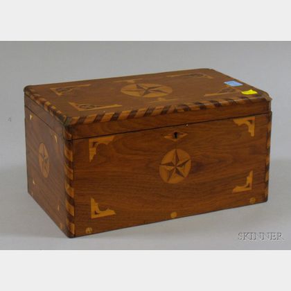 19th Century Marquetry Star Decorated Walnut Dresser Box