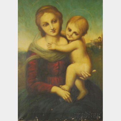 Unframed Oil on Canvas Madonna and Child After Raphael