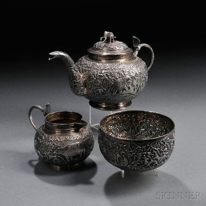 Three-piece Indian Silver Tea Set