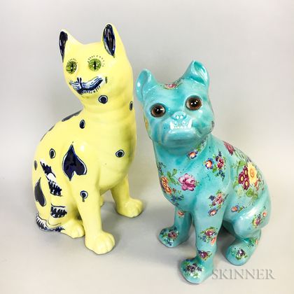 Two Gallé-style Pottery Animals