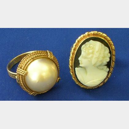 14kt Gold and Mabe Pearl Ring and a Cameo Ring. 