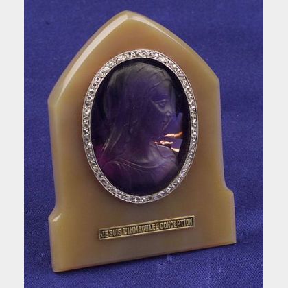 Carved Amethyst, Diamond, and Agate Devotional Object