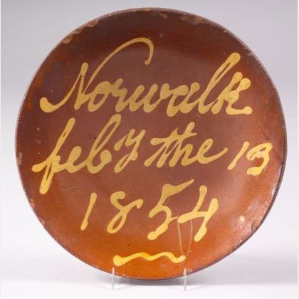 Slip-Decorated "Norwalk Pottery Redware Plate
