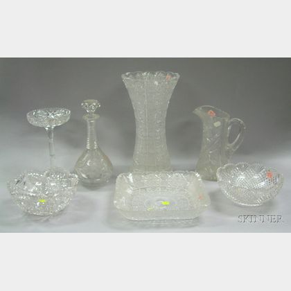 Seven Pieces of Assorted Colorless Cut Glass