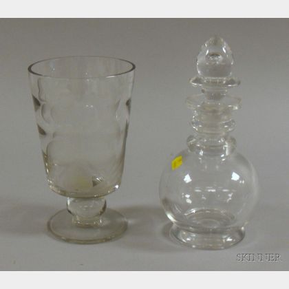Colorless Glass Decanter and a Franz Grosz Etched Colorless Glass Footed Vase
