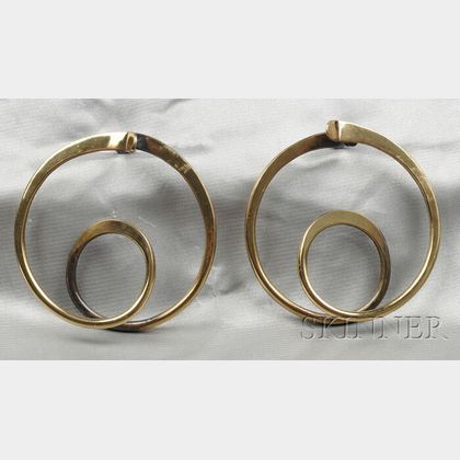 Brass Double Hoop Earrings, Art Smith