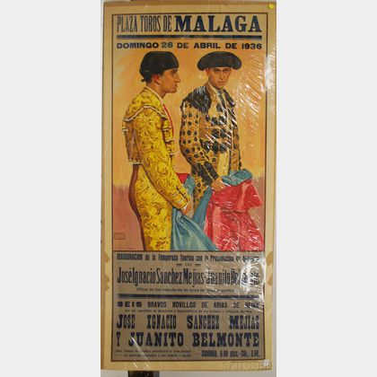 J. Garcia Moya Lithograph Plaza Toros De Malaga Bullfighting Poster