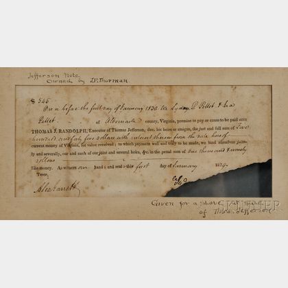 Randolph, Thomas Jefferson (1792-1875) Receipt for Moses Gillette, 1 January 1829.