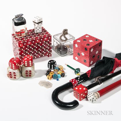 Collection of Dice and Dice-decorated Material