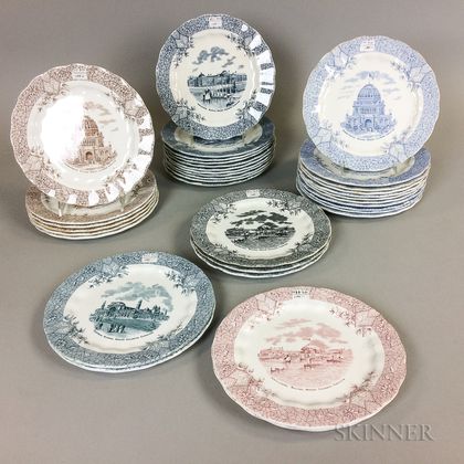 Thirty-five Wedgwood Transfer-decorated World Columbian Exposition Plates