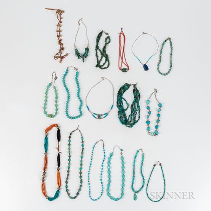 Seventeen Turquoise and Coral Necklaces