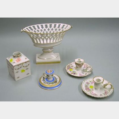 Five Assorted Continental Decorated Porcelain Table Items