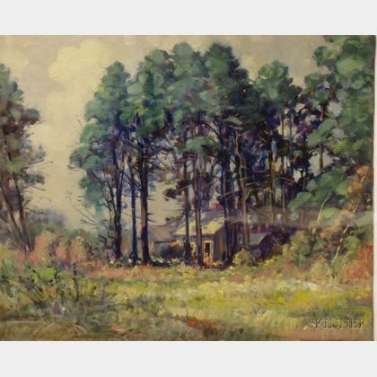 Framed Oil on Board, House in the Pines, by Frederick Mortimer Lamb (American, 1861-1936),unsigned. Provenance: From the coll... 