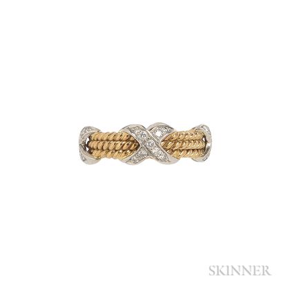 18kt Gold, Platinum, and Diamond "Rope Three Row X" Ring, Schlumberger, Tiffany & Co.