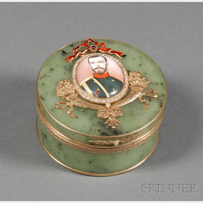 Russian Hardstone, Goldwashed Silver, Stone and Porcelain Portrait-mounted Box