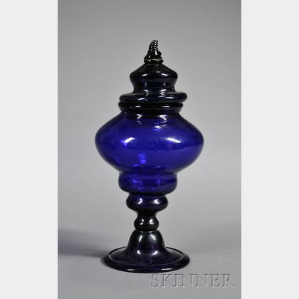Cobalt Blue Covered Blown Glass Jar