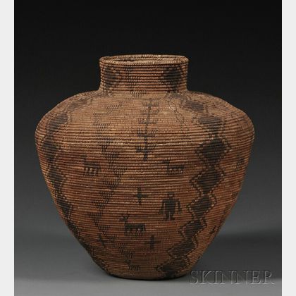 Apache Pictorial Coiled Basketry Olla