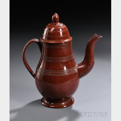 Staffordshire Glazed Redware Coffeepot and Cover