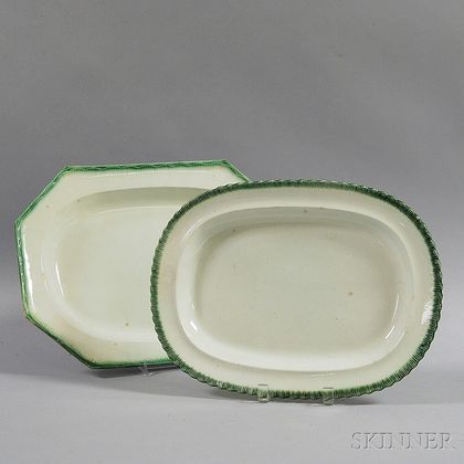 Two Green Leeds Feather-edge Platters