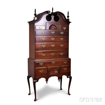 Queen Anne Carved Cherry Bonnet-top High Chest